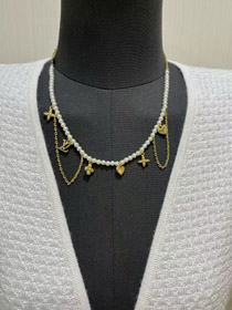 Louis Vuitton LV Gold Letters Old Flower Pearl Necklace-3721  